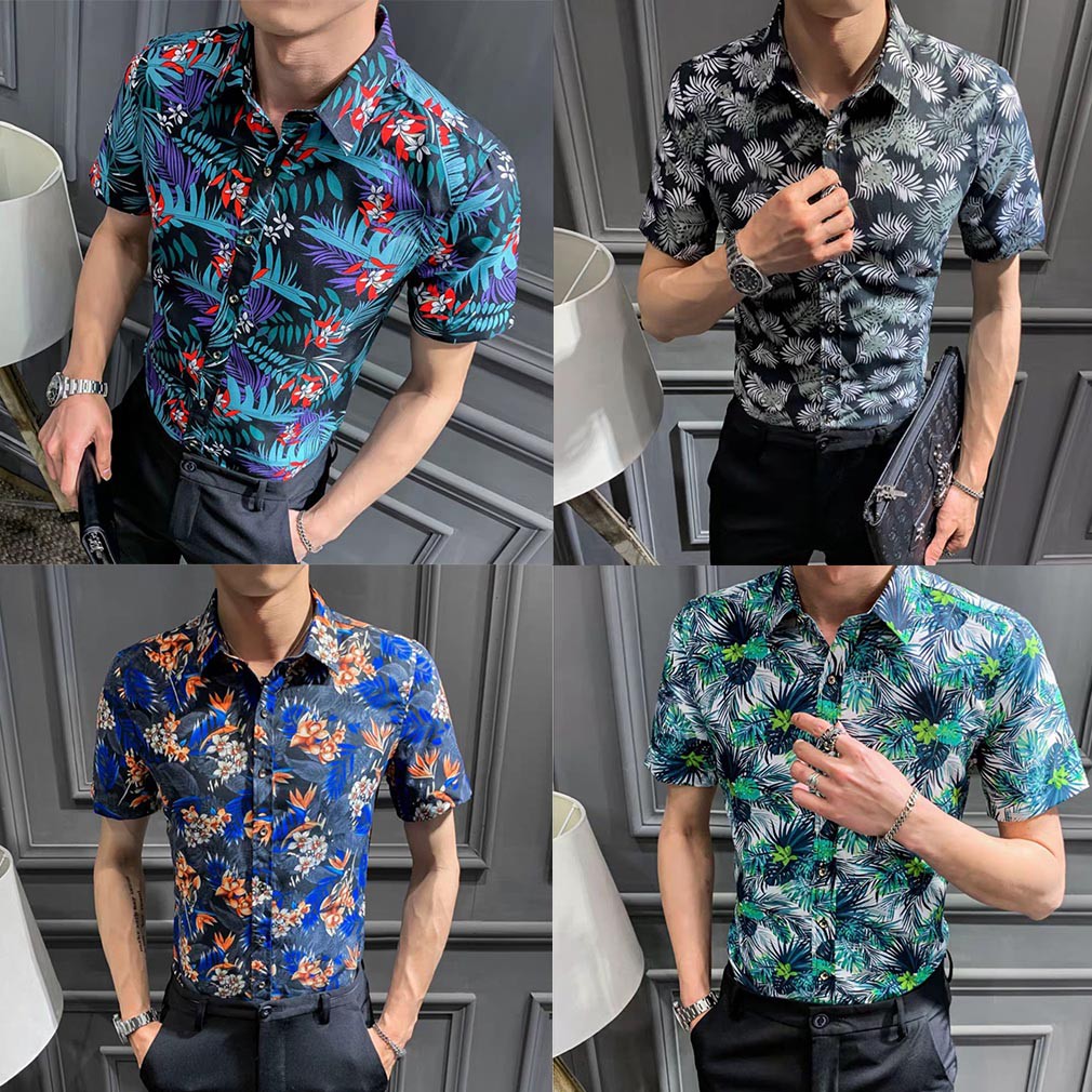 MEN S CASUAL  OUTDOOR FLORAL FLOWER  DESIGN SHORT SLEEVES 