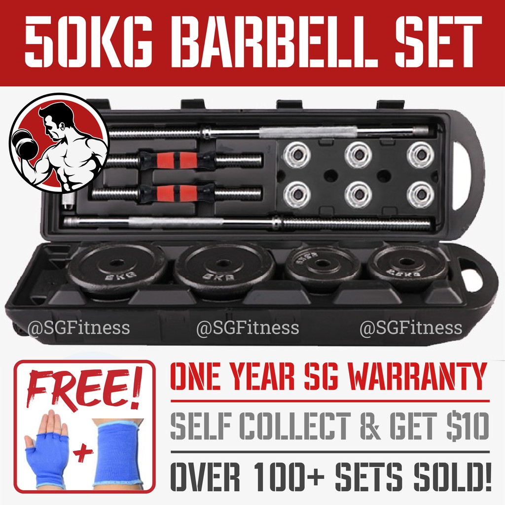 50KG Dumbbell Cast Iron Weights Barbell Equipment Set (+ Full Casing