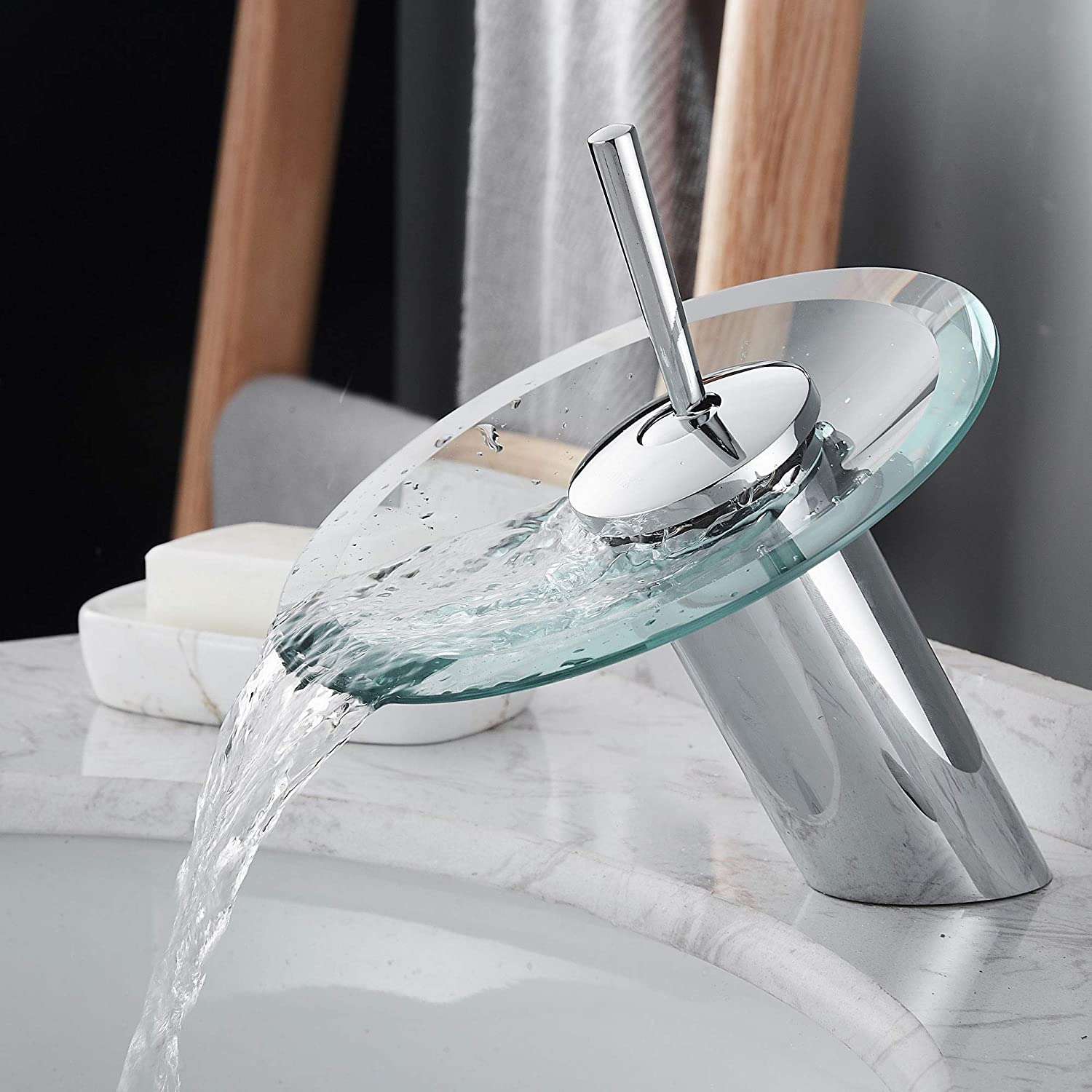 Waterfall Bathroom Sink Faucet Solid Brass Glass One Handle Single Hole Basin Vanity Bathroom Faucet Shopee Singapore
