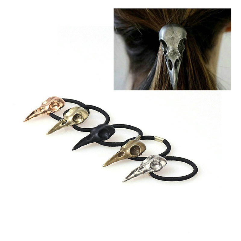Halloween Silver Bird Skull Hair Tie Plague Doctor Crow Raven Cool