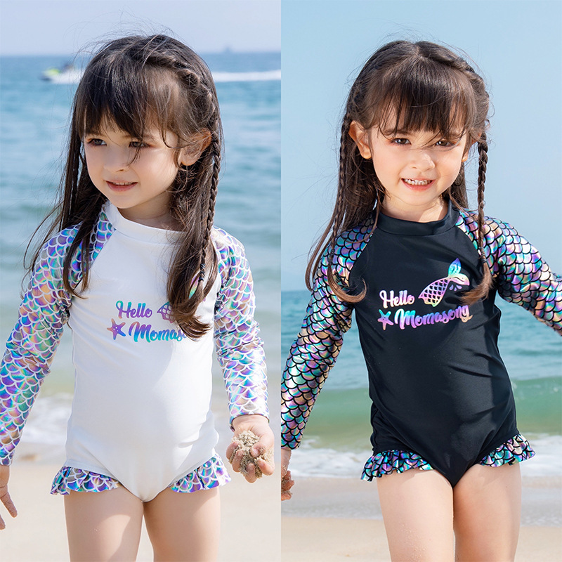 Momasong Kids girl swimsuit children long sleeve one-piece swimwear ...