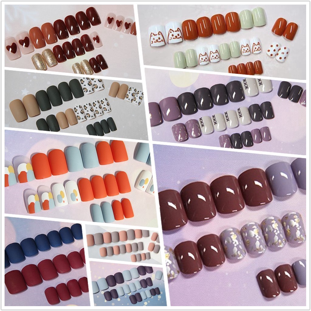 24 Pieces Fake Nails False Nails With Free Glue DIY Nail Art Sell Jelly