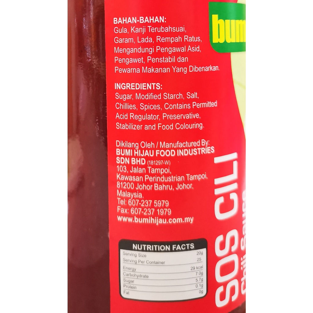 Bumi Hijau Chilli Sauce 500gm Sos Cili Shopee Singapore