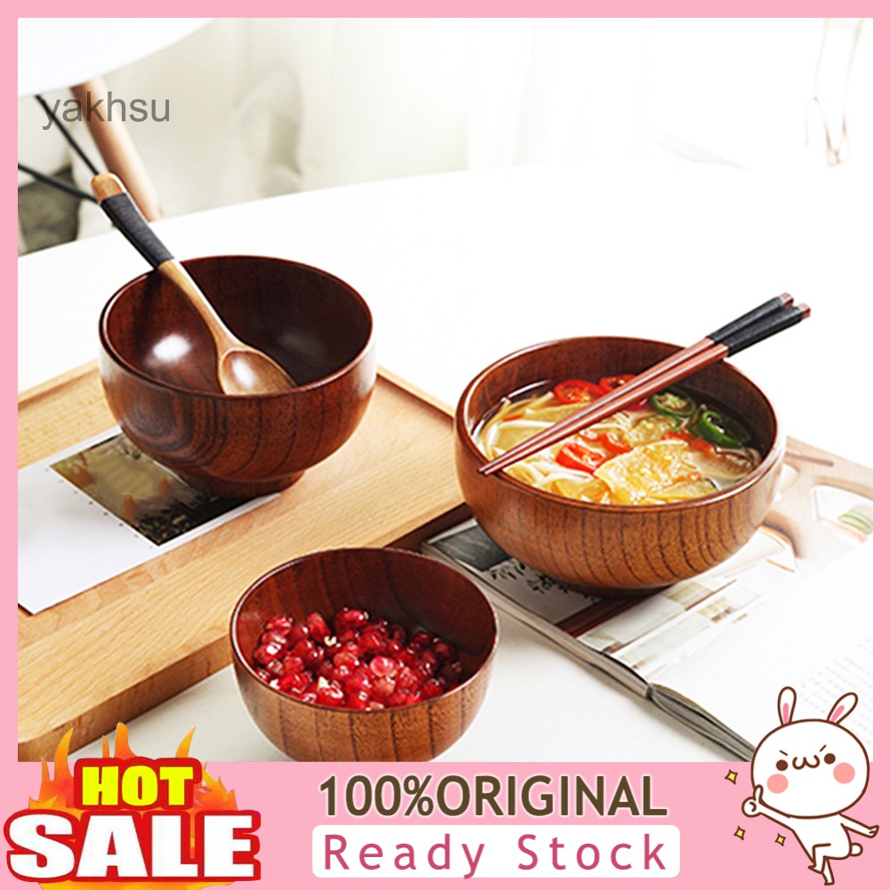 yak_cj_Japanese Style Solid Wooden Bowl Soup Rice Noodles Food Serving