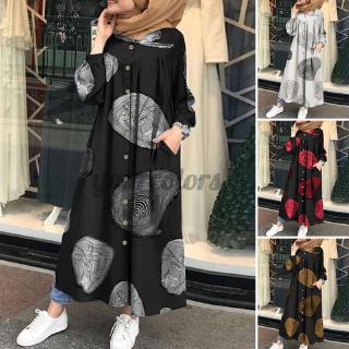 Women Printed Muslim Long Sleeve Casual Floral Long Dress Shopee Singapore