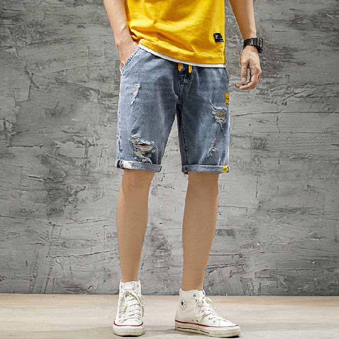 Shorts Ripped Denim Shorts Men Five Pants Loose Large Size Shopee Singapore