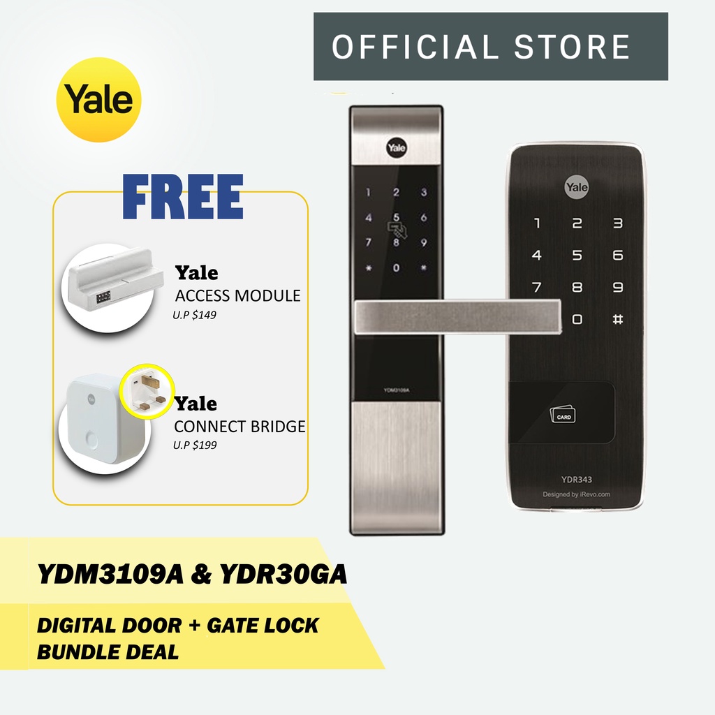 Yale YDR30GA + YDM3109A Digital Lock Bundle (Free Connect Bridge/ Door Viewer DDV1/ Top Up