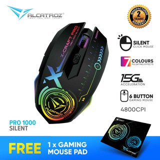 Alcatroz X-Craft Pro Silent Click Series 4800 CPI Gaming Mouse with Lighted LED Free Mousemat