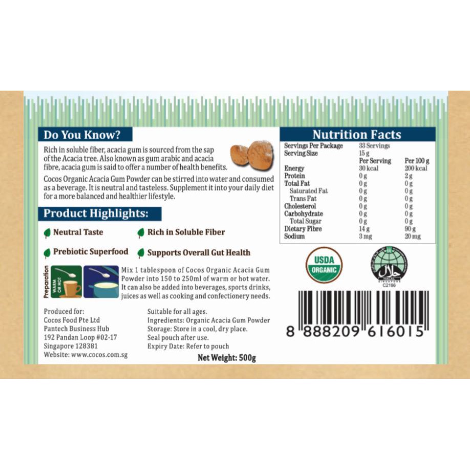 Cocos Organic Acacia Gum Powder 500 G Shopee Singapore