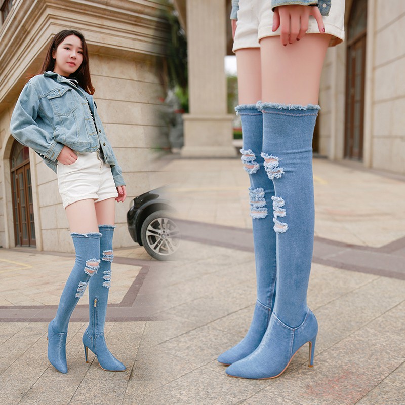 denim high boots