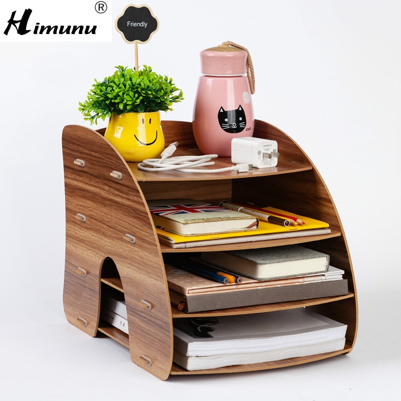 Office Supplies Arc Desktop A4 Storage Box Wooden Document Rack