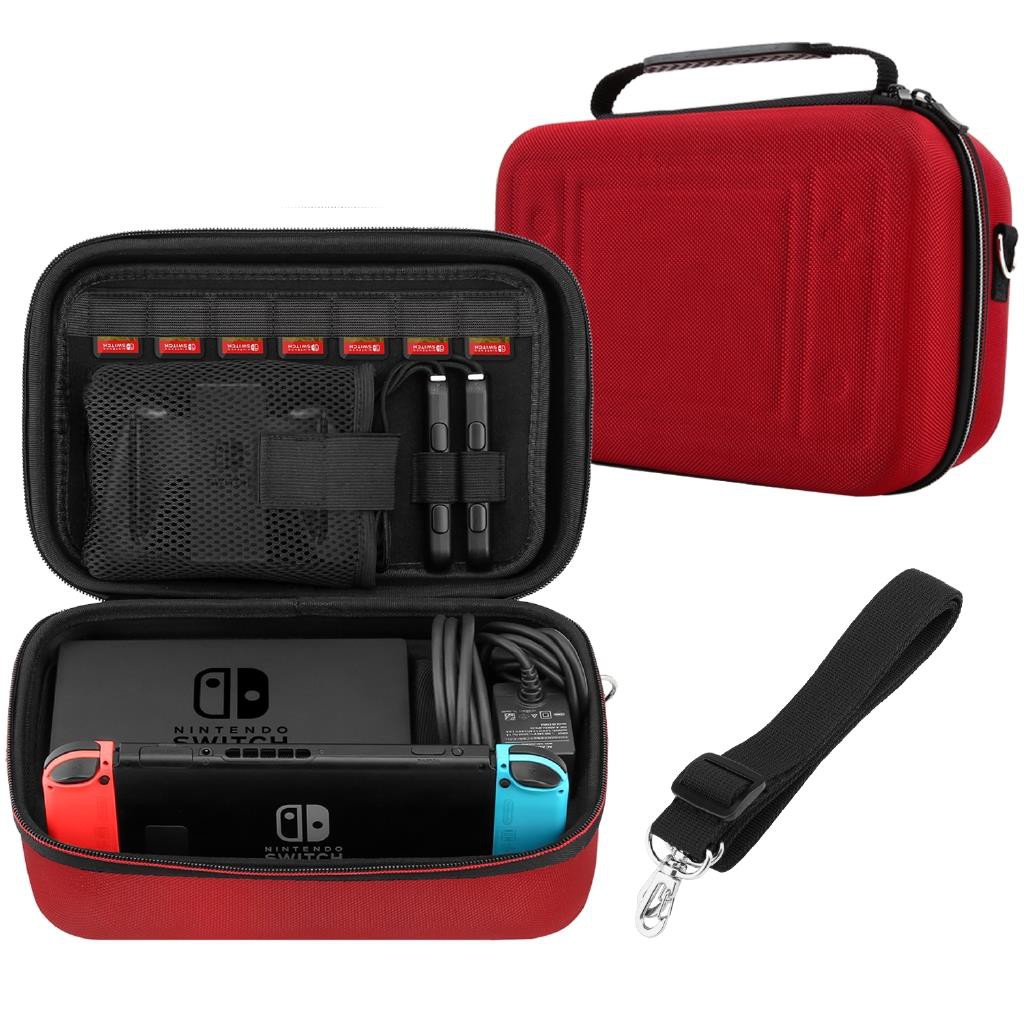 nintendo switch console with carrying case and controller charging dock
