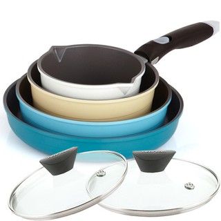 Neoflam Midas Ceramic Nonstick Cookware Set with Detachable Handle 9P Pan Lid 