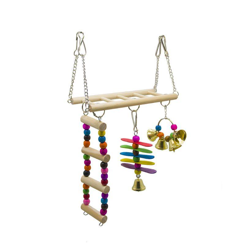 JOY Wooden Bird Swings Ladders Toys, Pet Chewing Climbing Hanging Toys