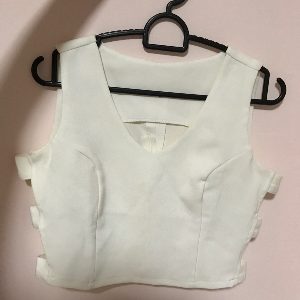 white cut out crop top
