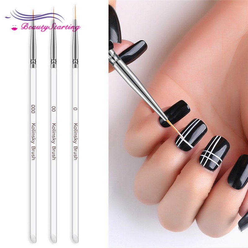 Bt 3pcs Nail Art Brush Crystal Thin Nail Line Brush Painting Stripes Flower Nail Art Manicure Tools Shopee Singapore