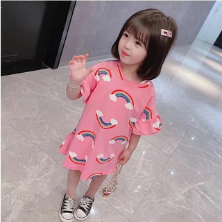 Cute Girls T-shirt Dress Summer Baby Girl Korean Version Rainbow Pattern Dress Children's Mid-length Dress #7