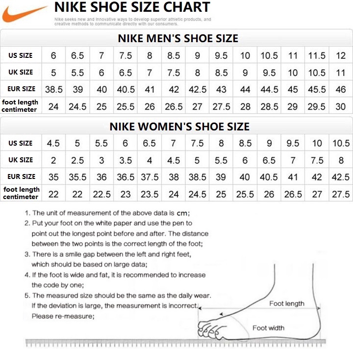 المنوال nike chart size uk 