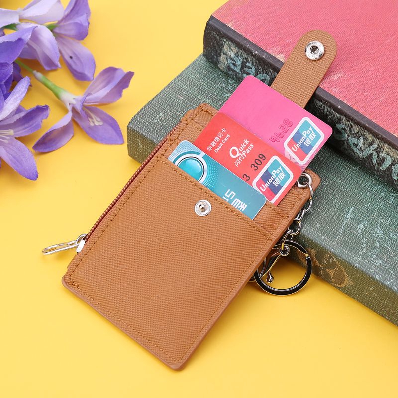 BSTPortable Leather Business ID Card Credit Badge Holder Coin Purse Wallet Keychain