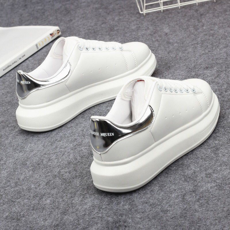 Original Alexander Mcqueen Sneakers Women Men Shoes Leather Black Silver Flat Running Shopee Singapore