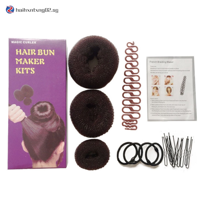 Women Prefessional Hair Braiding Tools Set Hair Bun Maker Ring