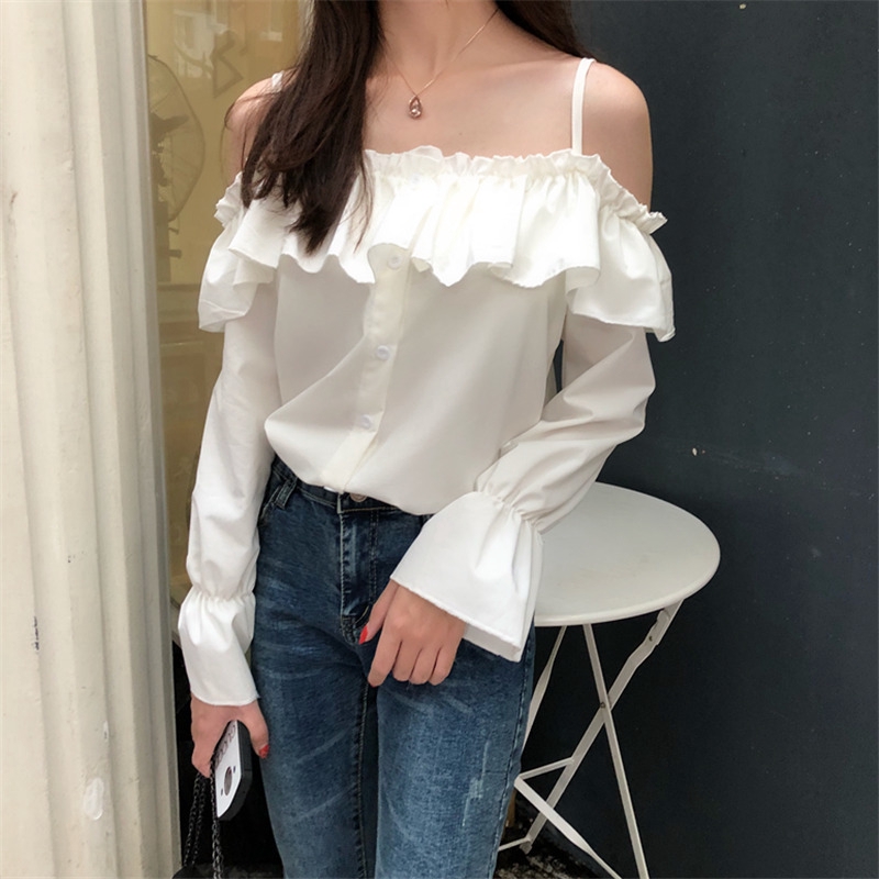 off the shoulder long sleeve ruffle top