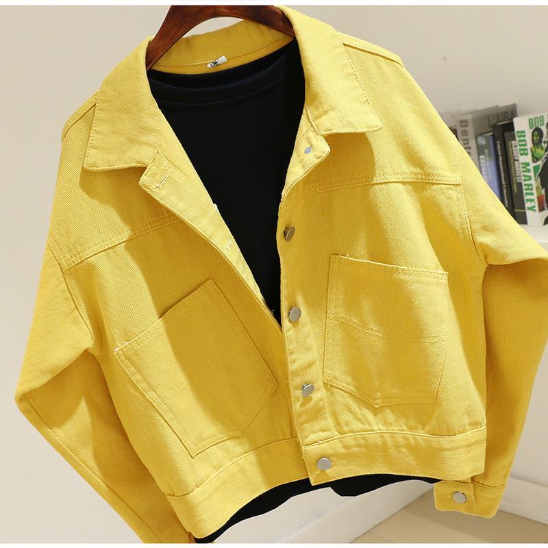 2022 Spring Autumn New Style Candy Versatile Small Yellow Denim Jacket Women Short Purple Thin Ladies Top