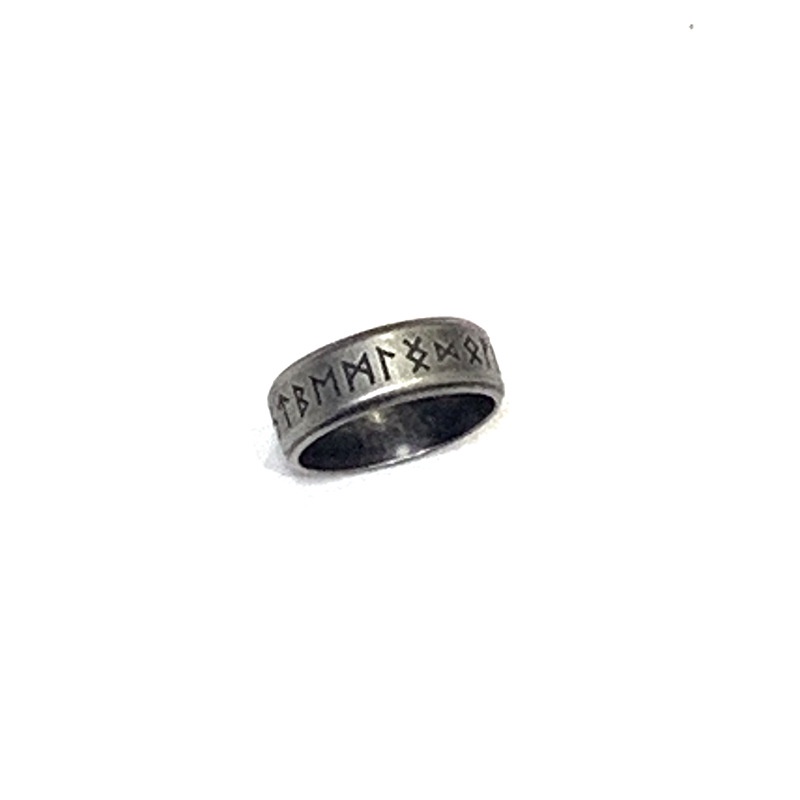 Image of Vintage Time Viking Ring Men's Fashion Stainless Steel Ancient Silver Hand-Polished Lettering Punk #1
