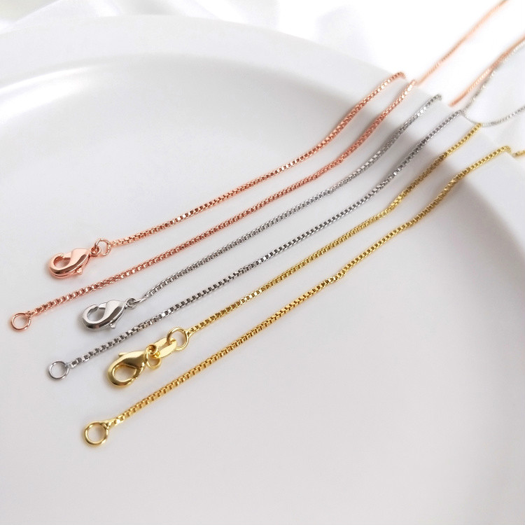 Image of 18K gold rose gold DIY clavicle chain naked chain thin chain o-box chain bead chain color preserving Necklace #1