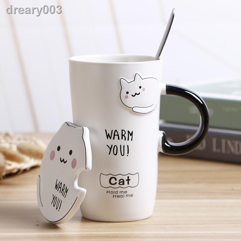 300ml Cute Cat Ceramics Coffee Mug With Spoon Creative Hand Painted Drinkware 