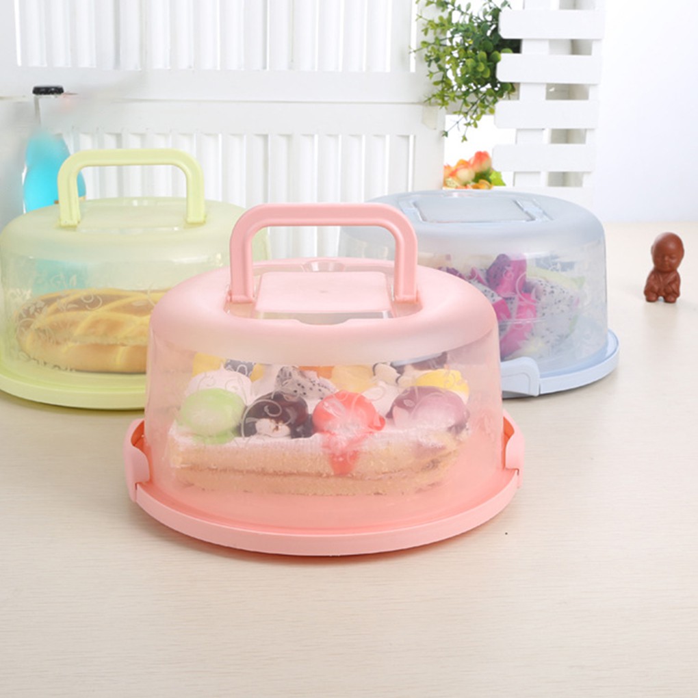 Plastic Round Cake Box Carrier Handle Pastry Storage Holder Dessert ...