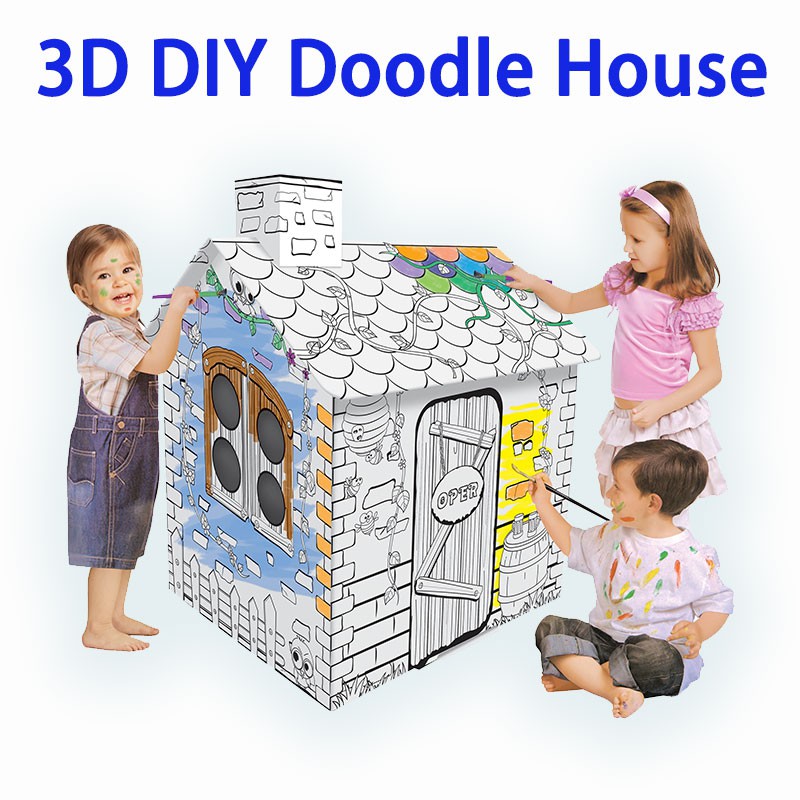 3d diy doodle house painting puzzle drawing cardboard wearable animals  coloring pad toy