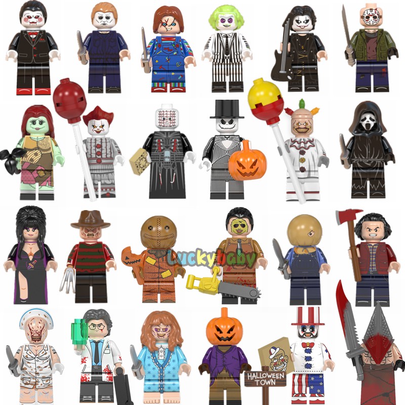 Building Toys 8 Pcs MINIFIGURES Halloween Blocks Jack Sally Hellraiser ...