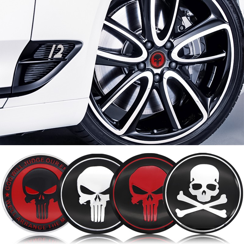 4pcs 56mm Punisher Black Wheel Center Stickers Hub Stickers Rim Badges