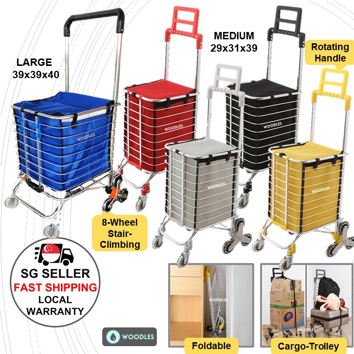 [SG Stock] Woodles Grocery Shopping Cart PushPull Trolley★Foldable