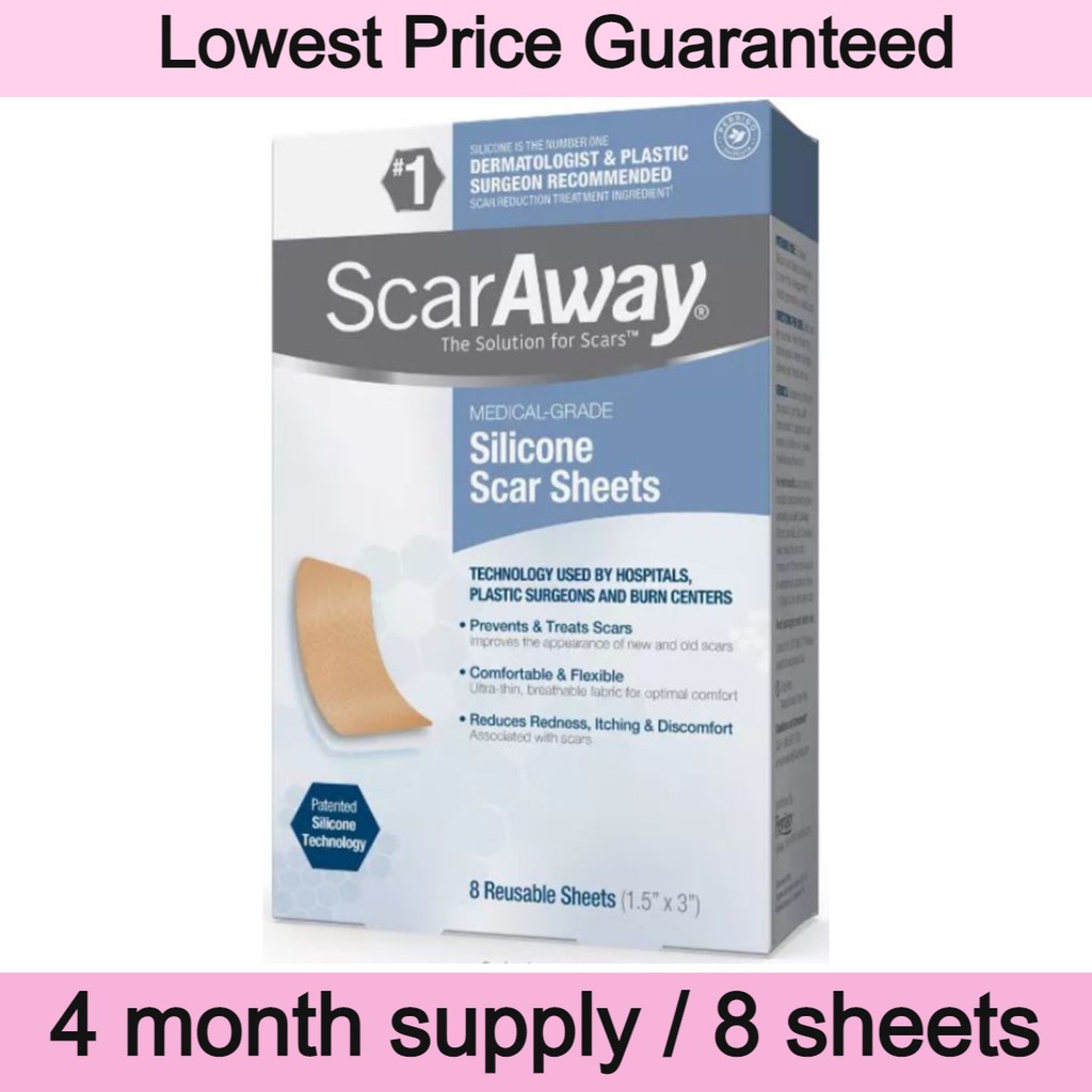 ScarAway 4 Month Supply 8 Reusable Sheets Silicone Scar Sheets keloids