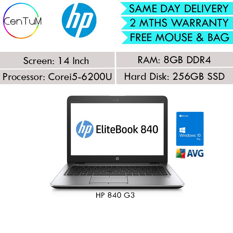 Same Day Delivery Refurbished Hp Elitebook 0 840 G3 12 14 Inch Laptop Core I5 6300u 8gb 256gb Ssd Win10 Pro Shopee Singapore