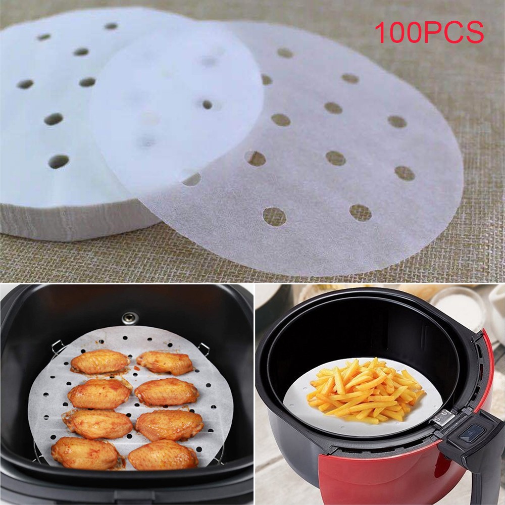 100 pack air fryer liners perforated parchment paper sheet round bamboo 