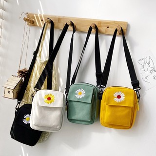Image of Women Chic Vintage Daisy Sling Bag Style Daisy Embroidery Small Canvas Crossbody Shoulder Bag