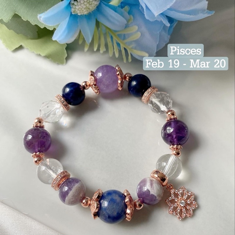 Pisces Bracelet (Amethyst, Clear Quartz, Sodalite) Shopee Singapore