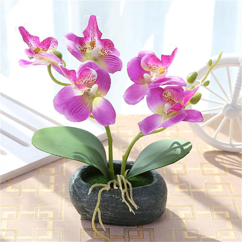 Double Butterfly Orchid Potted Plant Artificial Silk Flower Bonsai ...