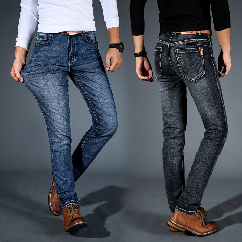 Image of Men Fashion Casual Straight Strench Slim Skinny Jeans Classic Pants Black Blue Size 28-42