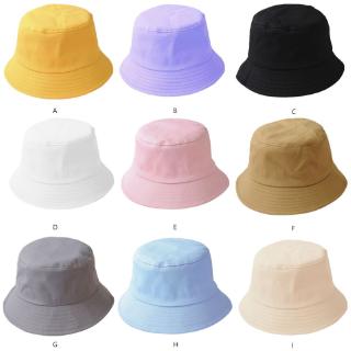 Image of Korean Adult Kids Summer Foldable Bucket Hat Solid Brim Beach UV Protection Sunscreen Fisherman Cap