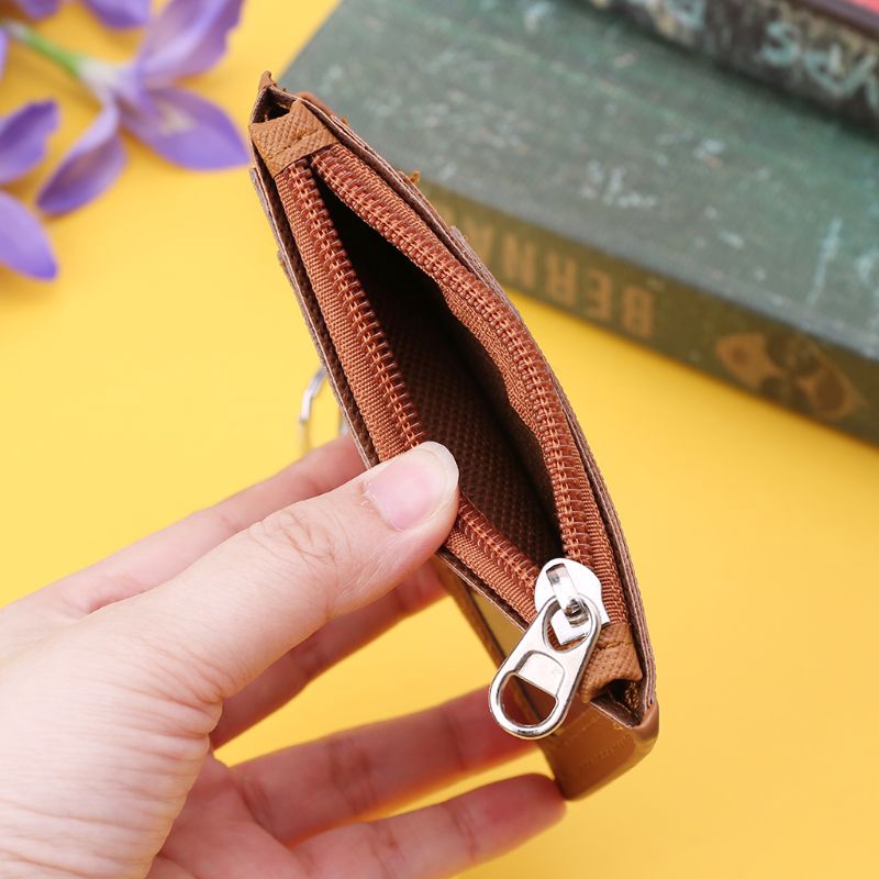 BSTPortable Leather Business ID Card Credit Badge Holder Coin Purse Wallet Keychain