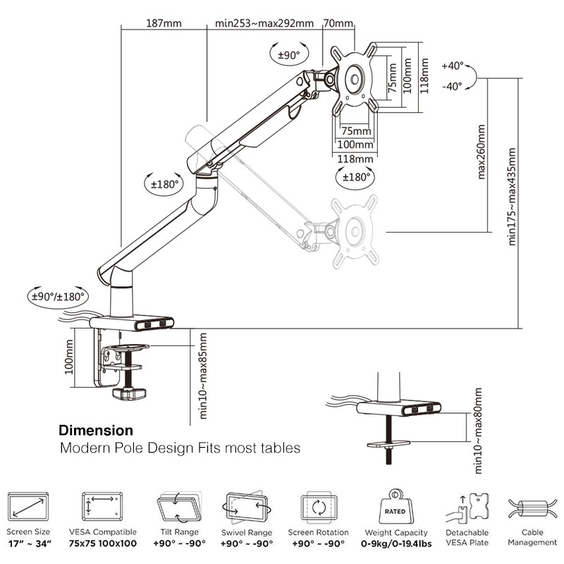 Universal Monitor Mount Alu Lasered VESA 75 100 ubicaciondepersonas