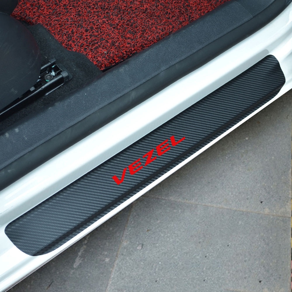 For Dodge Charger 4D Carbon Fiber Car door Plate Door Sill Scuff Plate Cars Sticker Anti-kick Scratch Auto Accessories Car-styling Car decoration Red 