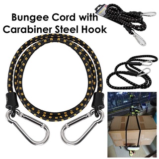 Bungee Cord with Carabiner Steel Hook/Superior Latex Heavy Duty Straps Strong Elastic Rope Locks onto Anchor Points