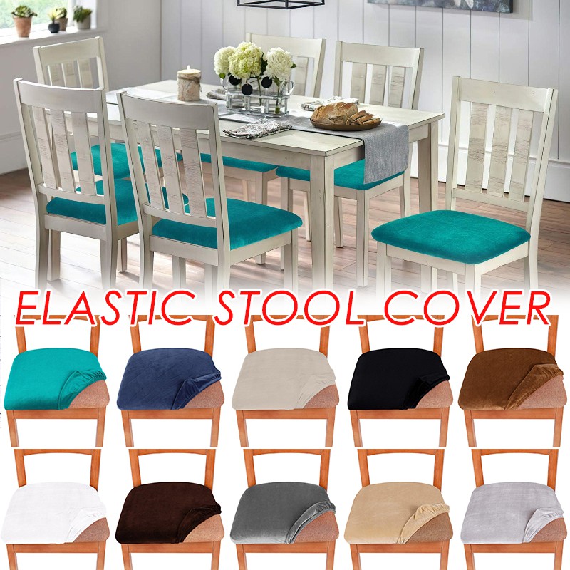 Soft Velvet Dining Room Chair Seat Covers Upholstered Chair Seat Cushion Cover Stretch Fitted Dinning Room Chair Covers Removable Washable Furniture Protector Slipcovers With Ties Shopee Singapore