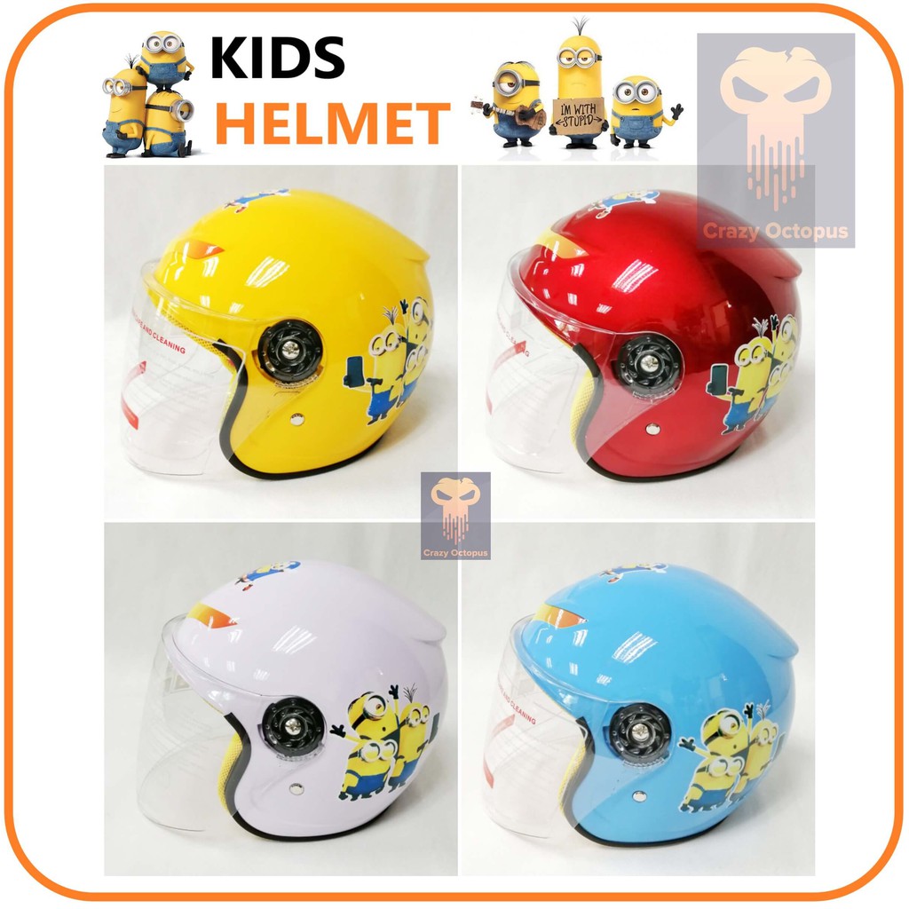 Cartoon Kids Motorcycle Safety Helmet Topi Keledar Kanak Kanak Minions Minion Shopee Singapore