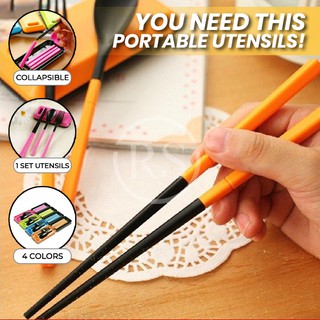Portable Utensils Set Foldable Travel Kitchen Chopsticks Spoon Fork CulterySG Seller #0